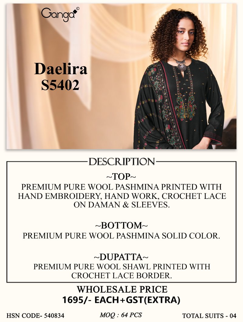 Daelira 5402 By Ganga Pashmina Dress Material